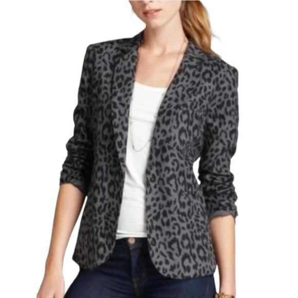 Joie NWOT Mehira Animal Print 100% Linen Gray/Black Blazer Size 4 - Picture 1 of 12